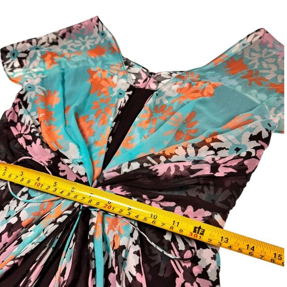 Diane von Furstenberg Floral Silk Dress Sz.6 Blue Brown Sort Sleeve Fairy Party - Picture 7 of 14